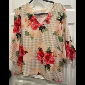 Calvin Klein floral bell sleeve blouse